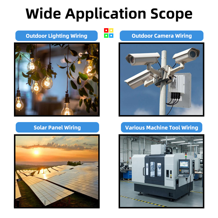 DF-513 are suitable for outdoor lighting wiring, outdoor camera wiring, solar panel wiring and various machine tool wiring.