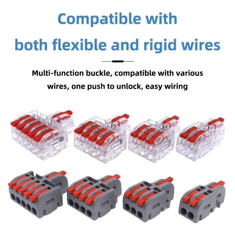 The 222-T features a multi-functional buckle, is compatible with various wires, and supports one‑click release for easier wiring.