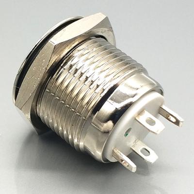 LED metal 16 mm interruptor de botón de 12 voltios tipo de enganche plano
